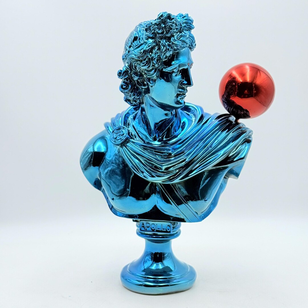 Blue Chrome Apollo Statue | Abstract Greek God Sculpture | Handmade Art ...