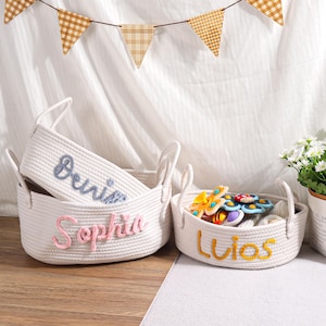 Personalized Baby Name Cotton Rope Storage Basket - Nursery Organizer, Pet Toy Basket, Eco-Friendly Baby Shower Gift, Newborn Gift