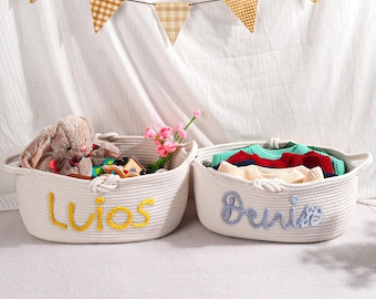 Benutzerdefinierter Name Cord Babykorb - Hundespielzeug-Organizer & Neugeborenen-Geschenkset, Babyparty-Aufbewahrungskorb mit gesticktem Monogramm