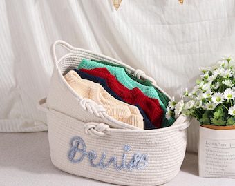 Handmade Personalized Baby Basket: Cotton Nursery Storage, Custom Name