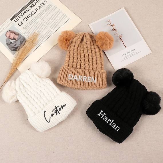 Personalized Embroidered Beanie,baby Beanie With Fur Pom-pom - Main Image