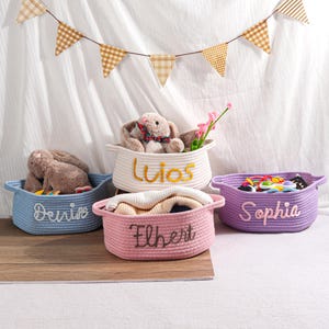 Personalisierter Babyparty-Geschenkkorb, Neugeborenen-Baby-Geschenk, Baumwollseil-Kinderzimmer-Korb, Spielzeug-Organizer, benutzerdefinierter Babyname Geschenk, Haustier-Spielzeugkorb