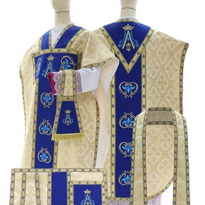 Marian St. Philip Neri chasuble with stole, maniple, burse and chalice veil Vestment F766