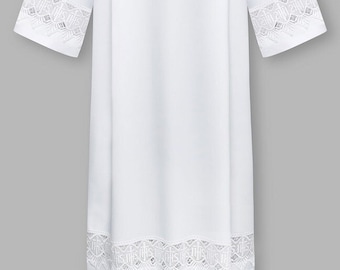 Alb &quot;IHS&quot; with lace on sleeves and bottom Vestment