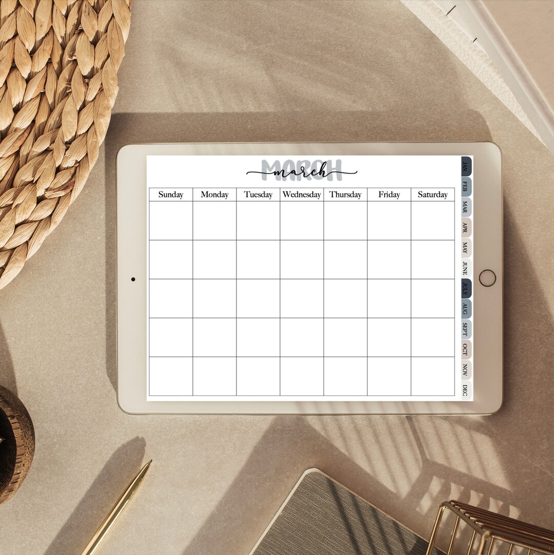 Undated Minimalist Monthly Digital Planner; Aesthetic Monthly Digital ...