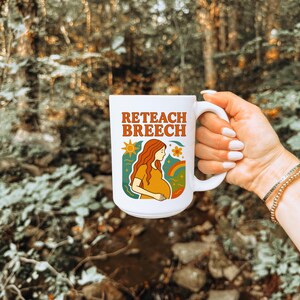 Ceramic Mug with &#39;Reteach Breech&#39; and Pregnant Woman Profile, Pregnancy Gift, Baby Shower Present, Maternity Mug, Mom to Be Cup, Doula Gift