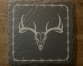 Deer skull and hunting coasters .
