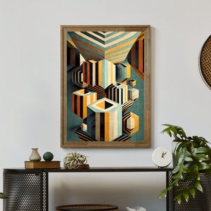 Mid Century Cubist Op Art Print - Vintage Inspired Wall Art for Modern Homes - 2:3 Aspect Ratio - Digital Download