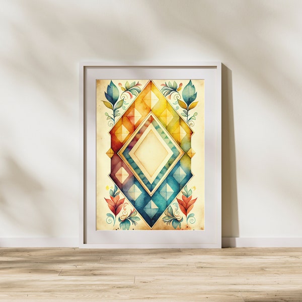 Retro Bohemian Diamond Border Digital Print - Vintage-Inspired Wall Art for Home Decor