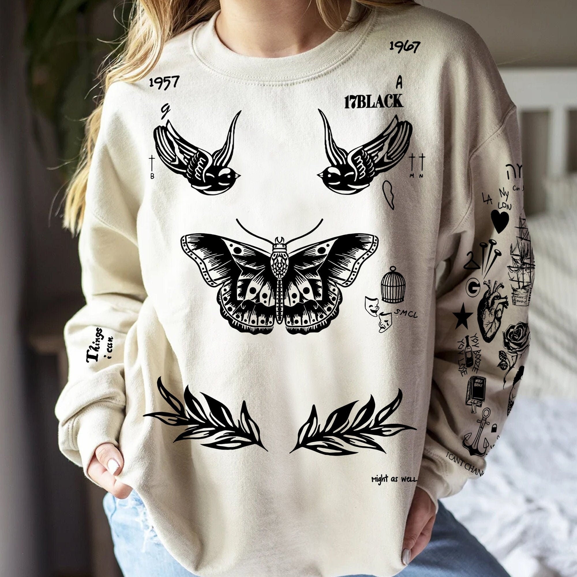 harry styles inspired tattoos sweatshirt Womens Fashion Coats Jackets  and Outerwear on Carousell