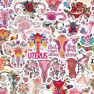 Stickers Uterus Flowers Pro Choice 50pcs Womens Rights Feminist Protest Sticker for Water Bottle Laptop Skateboard Luggage FFF006