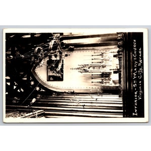 Carte postale intérieur antique Église St. Mary Virginia City Nevada RPPC 0437