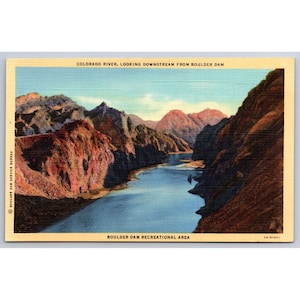 Linge de carte postale vintage #889 du fleuve Colorado en aval du barrage de Boulder