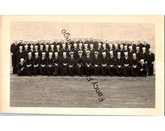 Vintage Original WWII Era U.S. Navy Sailor Group Photo — Large Format Crew Portrait