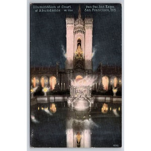 Postcard Vintage Illumination of Court of Abundance at the Pan-Pac Int. Expo San Francisco 1915 0371