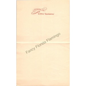 Papel membretado vintage del transatlántico RMS Samaria Red Ribbon de Cunard, década de 1920-1950