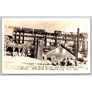 Carte postale vintage V & T RR Pont sur Crown Point Ravine Gold Hill Comstock Lode Storey County Nevada 0361