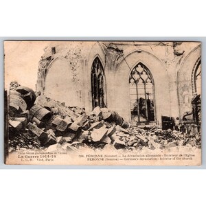 Postal Antigo La Guerre 1914-1918 Peronne (Somme) Interior da Igreja França 0238