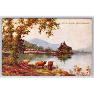 Postal Vintage Swan Island Loch Lomond Escocia Valentine and Sons A357 0236