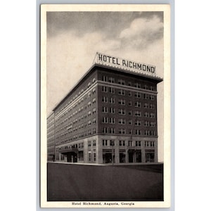 Carte postale de l'hôtel Richmond Augusta Georgia Travel Barringer Hotels vintage c1940 #1013