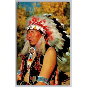 Postal Vintage Indiano em traje completo Chief 0378