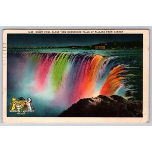 Carte postale vintage Vue de nuit Vue rapprochée des chutes Horseshoe de Niagara du Canada c 1945