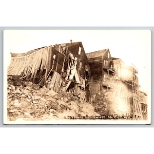 Carte postale vintage bâtiments minés Virginia City Nevada RPPC 0491
