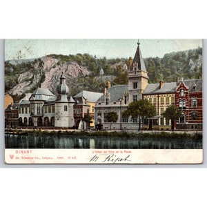 Postkarte Antike Belgien Dinant L'hotel de Ville et la Poste c1900 0400