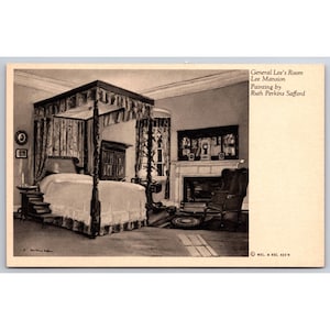 Cartão postal Quarto do General Lee Lee Mansion Pintura de Ruth Perkins Safford assinado 0710