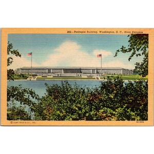 Vintage 1940er Jahre Leinen Postkarte – Pentagon-Gebäude, Washington D.C., Eingang zum Fluss – Curt Teich 850