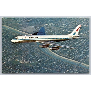 Postal United Airlines DC-8 Jet Mainliner Friendly Skies Aviones Aviones Comerciales Vintage 0206