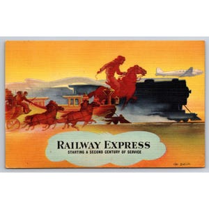 Carte postale publicitaire Railway Express Pony Express Linge de maison Artiste Carl Burger vintage 646