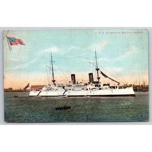 Postcard USS Olympia in Boston Harbor Antique Military Navy c1907 0609
