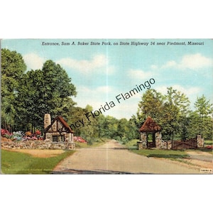 Vintage Postcard Entrance Sam A. Baker State Park Missouri Piedmont Hwy 34 Stone Gate Unused   890