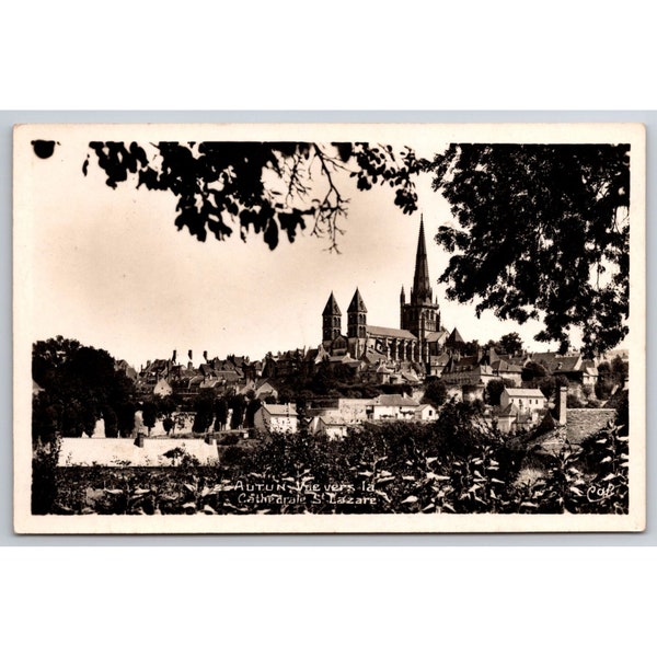 Postcard Autun Vue Vers la Cathedrale St Lazare France RPPC 0813