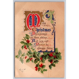 Carte postale vintage Noël vacances mai Noël bénédictions sur l'éclat, la joie et la paix soient toujours à toi #983