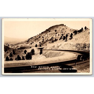 Carte postale vintage New Geiger Grade Nevada's Scenic Skyway RPPC 0362