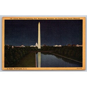 Carte postale vintage Lincoln Memorial Reflecting Pool Washington Monument Capitol 0246