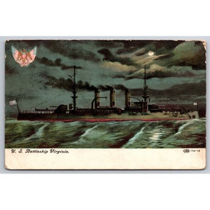 Postal Antiguo Acorazado Estadounidense Virginia Armada Militar 0559