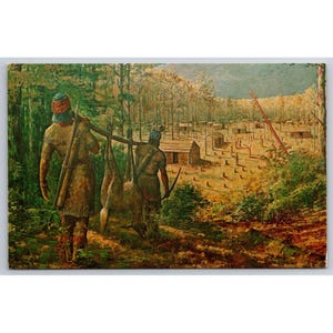 Cartolina d'epoca con l'arte della guerra indiana dell'Alabama Creek, parco militare nazionale di Horseshoe Bend, n. 0862