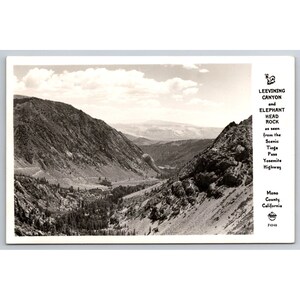 Carte postale vintage Leevining Canyon et Elephant Head Rock Tioga Pass Yosemite Highway Mono County CA RPPC 0541