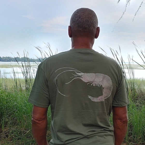 Shrimp life t shirt, big shrimp on the back, Shrimp T-shirt, Fishing, Shrimping Shirt, Gift t shirt, printed on both sides.