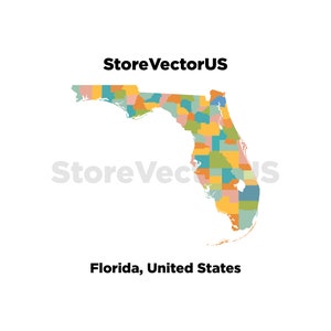Floride | Carte imprimable de l'État de Floride | Carte imprimable des États-Unis | Fichiers .png, .jpg, .pdf, .svg, .eps, .ai