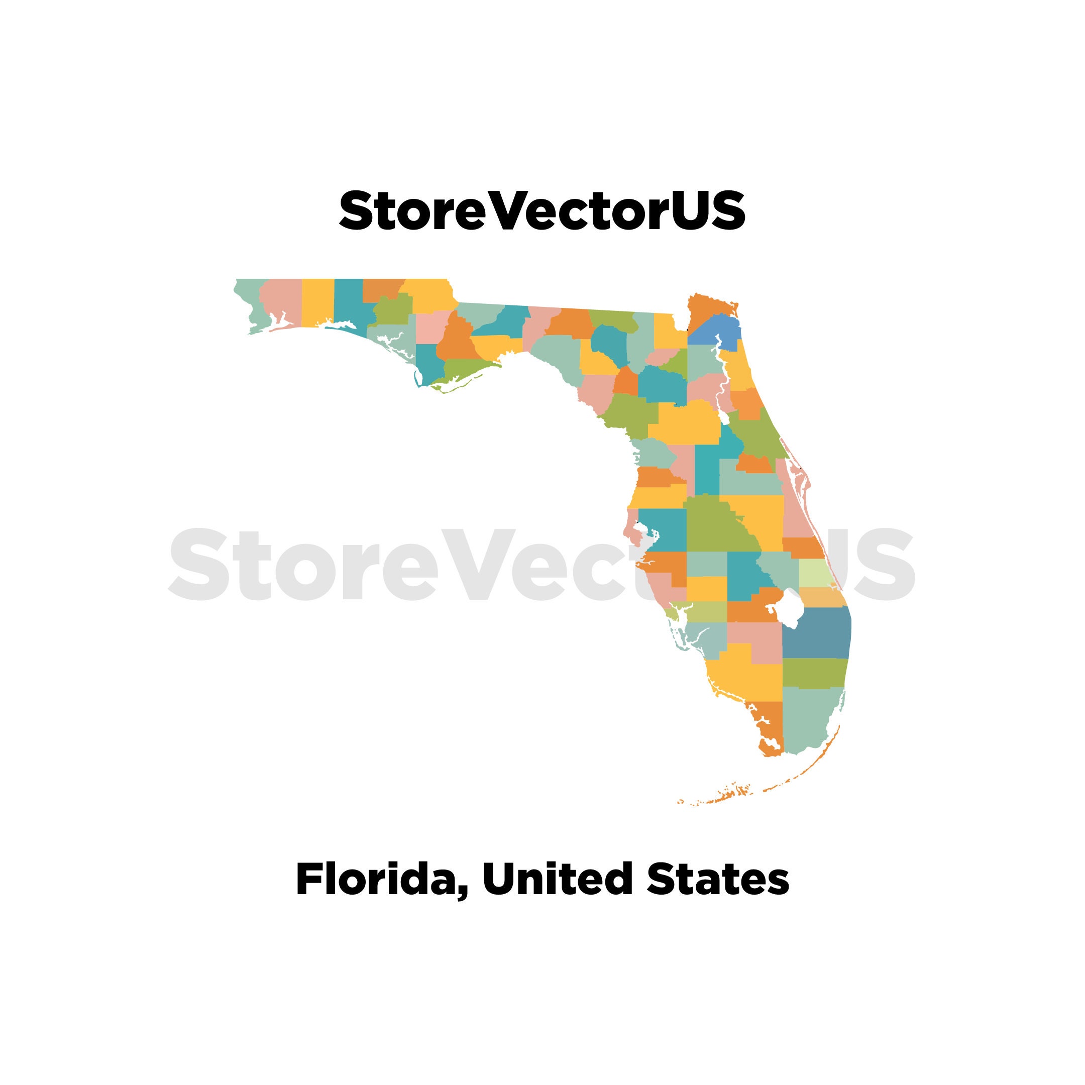 Florida | Florida Bundesstaat Florida Karte | Druckbare Karte der USA | Dateien .png, .jpg, .pdf, .svg, .eps, .ai