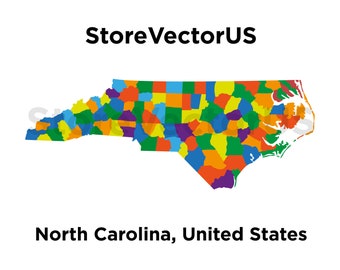 Nordcarolina | Karte von Bundesstaat North Carolina | Druckbare Karte der USA | Dateien .png, .jpg, .pdf, .svg, .eps, .ai