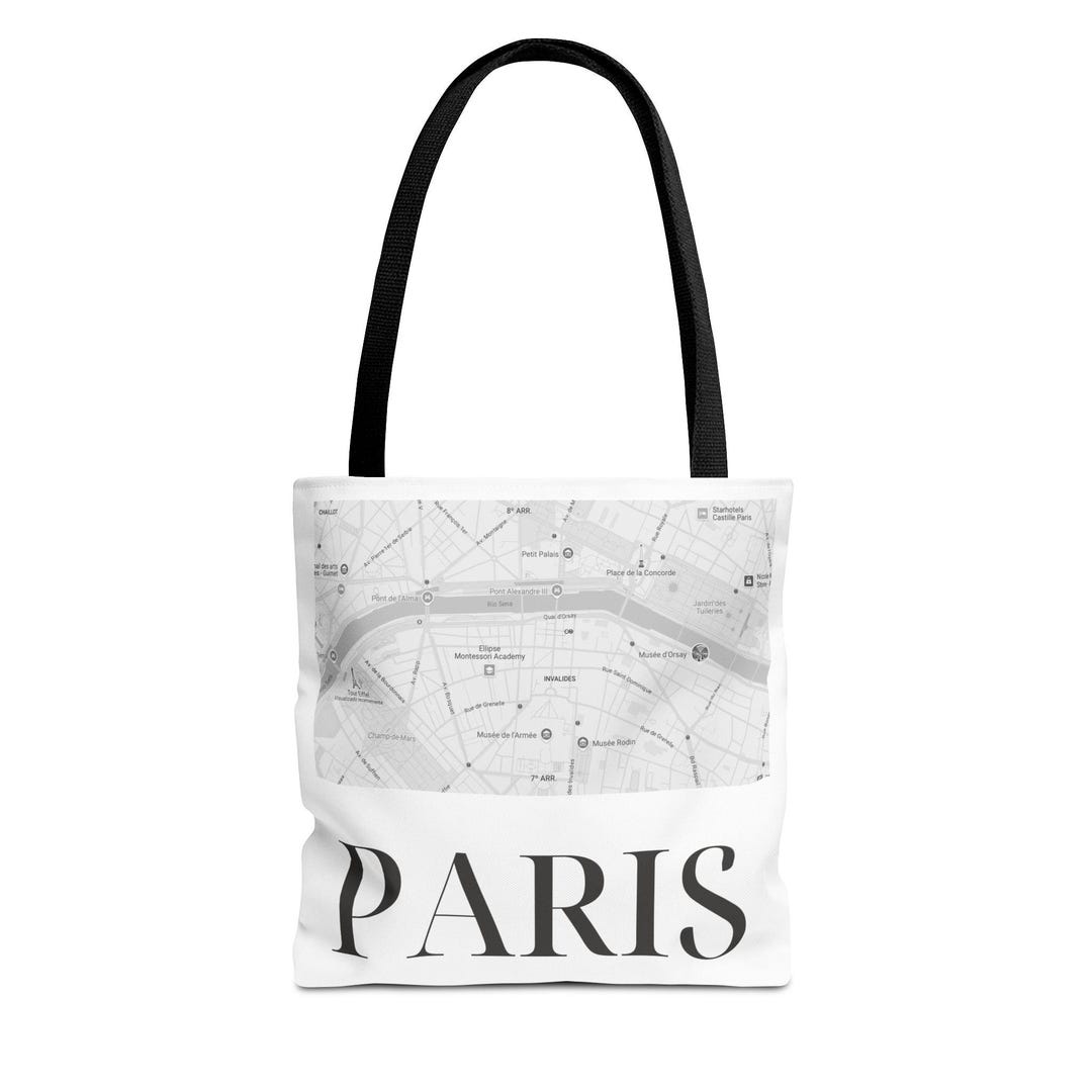 Paris Pattern Print Leather Tote Bag
