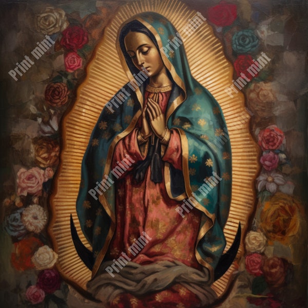 Virgen de guadalupe digital image|300 dpi graphic for t-shirt, cup, etc|Png|Svg|Digital Download|Sublimation Design|Espanol|Mexico