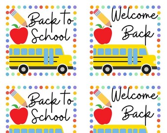 Etiquetas de regalo de regreso a clases y bienvenida de nuevo