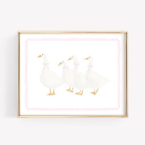 Goose Nursery Print, Pink Baby Girl Nursery, Coquette Goose Pink Bow Wall Art, Vintage Nursery Art, Minimal Nursery Wall Decor,Duck Wall Art