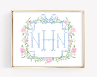 Custom Floral Print, Baby Girl Nursery Wall Art, Monogram Nursery Print, Wildflower Nursery Wall Decor, Personalized Monogram Wall Art